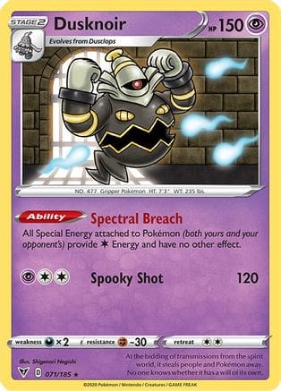'Pokemon - 'Dusknoir 071/185  - Reverse Holofoil SWSH04 Vivid Voltage - Holo Rare