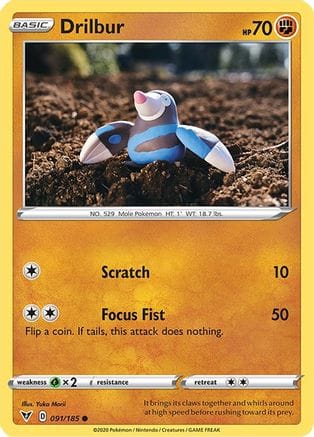 'Pokemon - 'Drilbur 091/185  - Reverse Holofoil SWSH04 Vivid Voltage - Common
