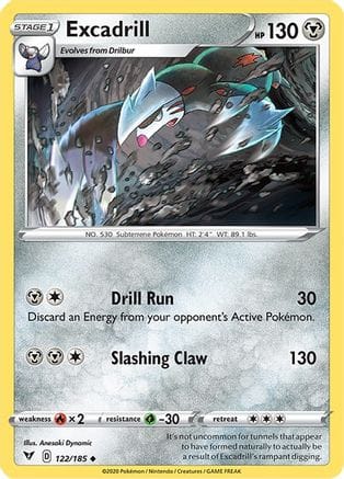 'Pokemon - 'Excadrill 122/185  - Reverse Holofoil SWSH04 Vivid Voltage - Uncommon