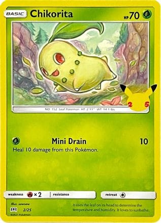 'Pokemon - 'Chikorita 002/25  - Holofoil McDonalds 25th Anniversary Promos - Promo
