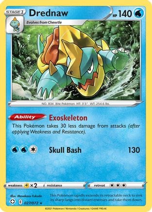 'Pokemon - 'Drednaw 027/072  - Reverse Holofoil Shining Fates - Rare