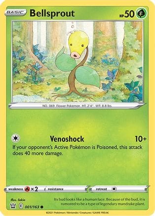 'Pokemon - 'Bellsprout 001/163  - Reverse Holofoil SWSH05 Battle Styles - Common