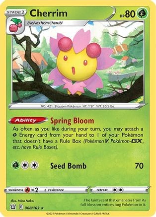 'Pokemon - 'Cherrim 008/163  - Reverse Holofoil SWSH05 Battle Styles - Holo Rare