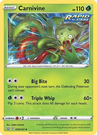 'Pokemon - 'Carnivine 009/163  - Reverse Holofoil SWSH05 Battle Styles - Uncommon