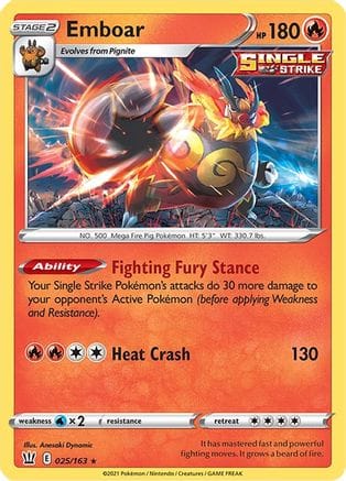 'Pokemon - 'Emboar 025/163  - Reverse Holofoil SWSH05 Battle Styles - Holo Rare