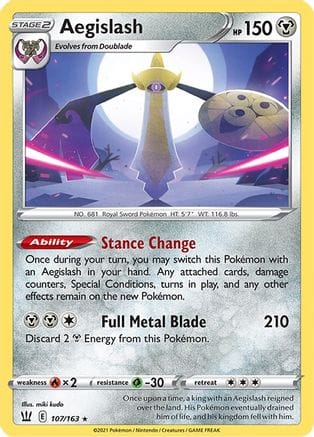 'Pokemon - 'Aegislash (107) 107/163  - Reverse Holofoil SWSH05 Battle Styles - Holo Rare