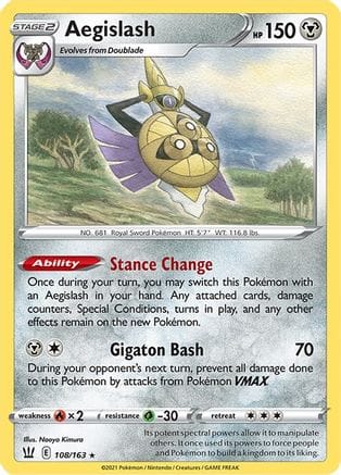 'Pokemon - 'Aegislash (108) 108/163  - Reverse Holofoil SWSH05 Battle Styles - Rare