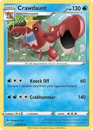 'Pokemon - 'Crawdaunt 039/163  SWSH05 Battle Styles - Uncommon
