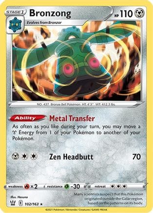 'Pokemon - 'Bronzong 102/163  - Holofoil SWSH05 Battle Styles - Holo Rare