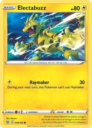 'Pokemon - 'Electabuzz 044/163  - Reverse Holofoil SWSH05 Battle Styles - Common
