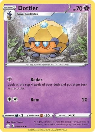 'Pokemon - 'Dottler 064/163  - Reverse Holofoil SWSH05 Battle Styles - Uncommon