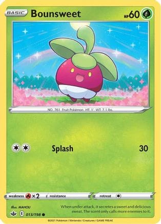 'Pokemon - 'Bounsweet 013/198  - Reverse Holofoil SWSH06 Chilling Reign - Common