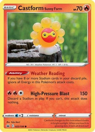 'Pokemon - 'Castform Sunny Form 022/198  - Reverse Holofoil SWSH06 Chilling Reign - Common