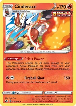 'Pokemon - 'Cinderace 028/198  - Holofoil SWSH06 Chilling Reign - Holo Rare