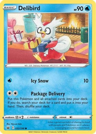 'Pokemon - 'Delibird 032/198  - Reverse Holofoil SWSH06 Chilling Reign - Common