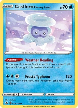 'Pokemon - 'Castform Snowy Form 034/198  - Reverse Holofoil SWSH06 Chilling Reign - Common