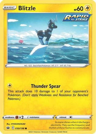 'Pokemon - 'Blitzle 050/198  - Reverse Holofoil SWSH06 Chilling Reign - Common