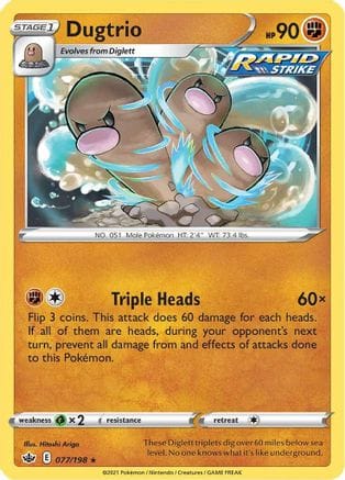 'Pokemon - 'Dugtrio 077/198  - Reverse Holofoil SWSH06 Chilling Reign - Rare