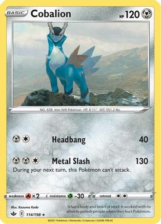 'Pokemon - 'Cobalion 114/198  - Holofoil SWSH06 Chilling Reign - Holo Rare