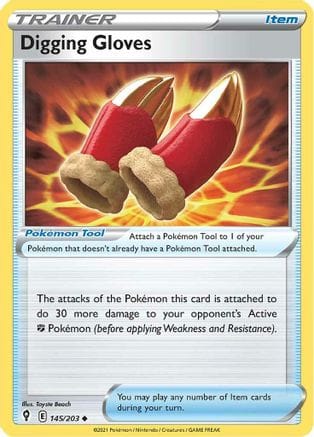 'Pokemon - 'Digging Gloves 145/203  - Reverse Holofoil SWSH07 Evolving Skies - Uncommon