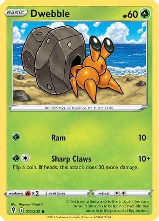 'Pokemon - 'Dwebble 011/203  - Reverse Holofoil SWSH07 Evolving Skies - Common