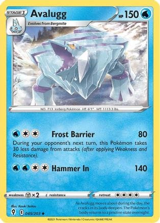 'Pokemon - 'Avalugg 045/203  - Reverse Holofoil SWSH07 Evolving Skies - Uncommon