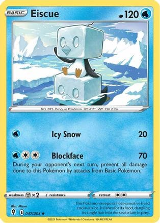 'Pokemon - 'Eiscue 047/203  SWSH07 Evolving Skies - Uncommon