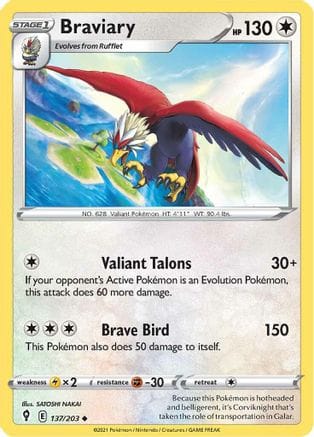 'Pokemon - 'Braviary 137/203  SWSH07 Evolving Skies - Uncommon