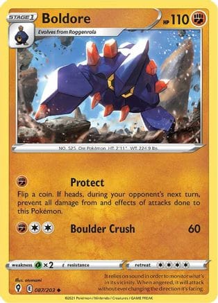 'Pokemon - 'Boldore 087/203  - Reverse Holofoil SWSH07 Evolving Skies - Uncommon