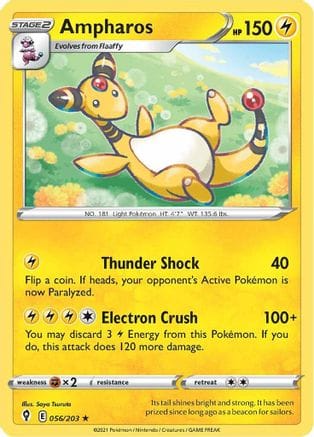 'Pokemon - 'Ampharos 056/203  - Reverse Holofoil SWSH07 Evolving Skies - Rare