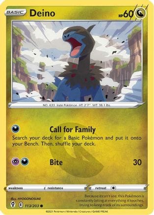 'Pokemon - 'Deino 113/203  - Reverse Holofoil SWSH07 Evolving Skies - Common