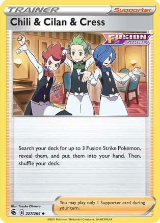 'Pokemon - 'Chili & Cilan & Cress 227/264  - Reverse Holofoil SWSH08 Fusion Strike - Uncommon