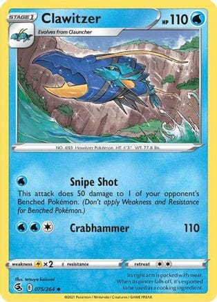 'Pokemon - 'Clawitzer 075/264  - Reverse Holofoil SWSH08 Fusion Strike - Uncommon