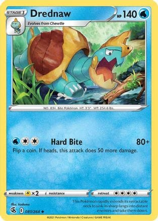 'Pokemon - 'Drednaw 081/264  - Reverse Holofoil SWSH08 Fusion Strike - Uncommon