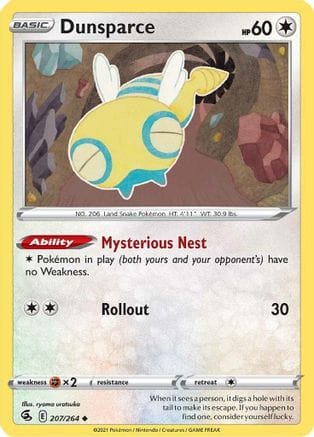 'Pokemon - 'Dunsparce 207/264  - Reverse Holofoil SWSH08 Fusion Strike - Uncommon