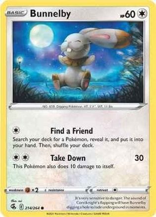 'Pokemon - 'Bunnelby 214/264  - Reverse Holofoil SWSH08 Fusion Strike - Common