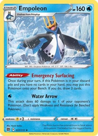 'Pokemon - 'Empoleon 037/172  - Reverse Holofoil SWSH09 Brilliant Stars - Holo Rare