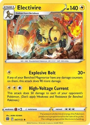 'Pokemon - 'Electivire 047/172  - Reverse Holofoil SWSH09 Brilliant Stars - Rare