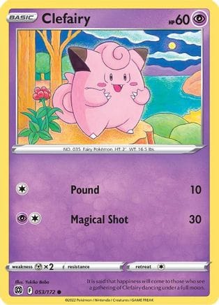 'Pokemon - 'Clefairy 053/172  - Reverse Holofoil SWSH09 Brilliant Stars - Common