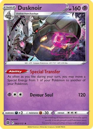 'Pokemon - 'Dusknoir 062/172  - Holofoil SWSH09 Brilliant Stars - Holo Rare