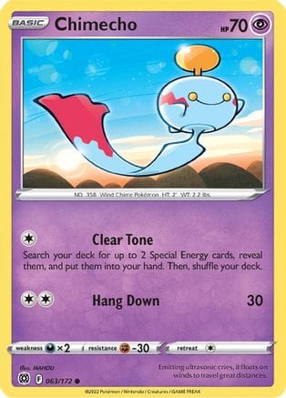 'Pokemon - 'Chimecho 063/172  - Reverse Holofoil SWSH09 Brilliant Stars - Common