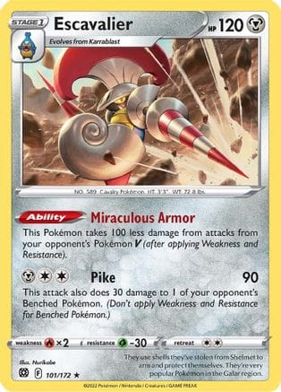 'Pokemon - 'Escavalier 101/172  - Reverse Holofoil SWSH09 Brilliant Stars - Rare
