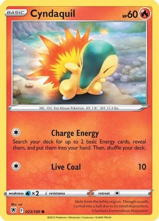 'Pokemon - 'Cyndaquil 023/189  - Reverse Holofoil SWSH10 Astral Radiance - Common