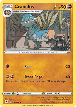 'Pokemon - 'Cranidos 076/189  SWSH10 Astral Radiance - Uncommon