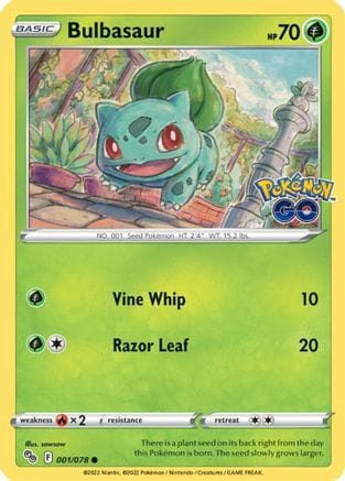 'Pokemon - 'Bulbasaur 001/078  - Reverse Holofoil Pokemon GO - Common
