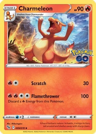 'Pokemon - 'Charmeleon 009/078  - Reverse Holofoil Pokemon GO - Uncommon