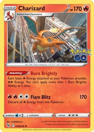 'Pokemon - 'Charizard 010/078  - Reverse Holofoil Pokemon GO - Holo Rare