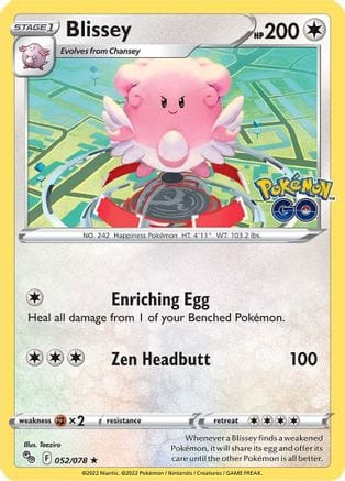 'Pokemon - 'Blissey 052/078  - Reverse Holofoil Pokemon GO - Holo Rare