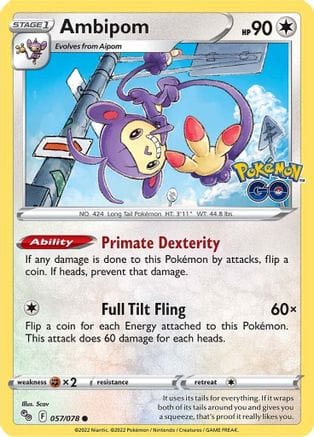 'Pokemon - 'Ambipom 057/078  - Reverse Holofoil Pokemon GO - Common