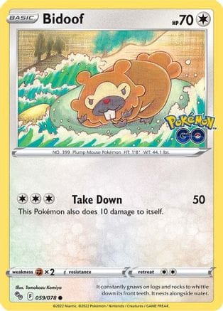 'Pokemon - 'Bidoof 059/078  - Reverse Holofoil Pokemon GO - Common